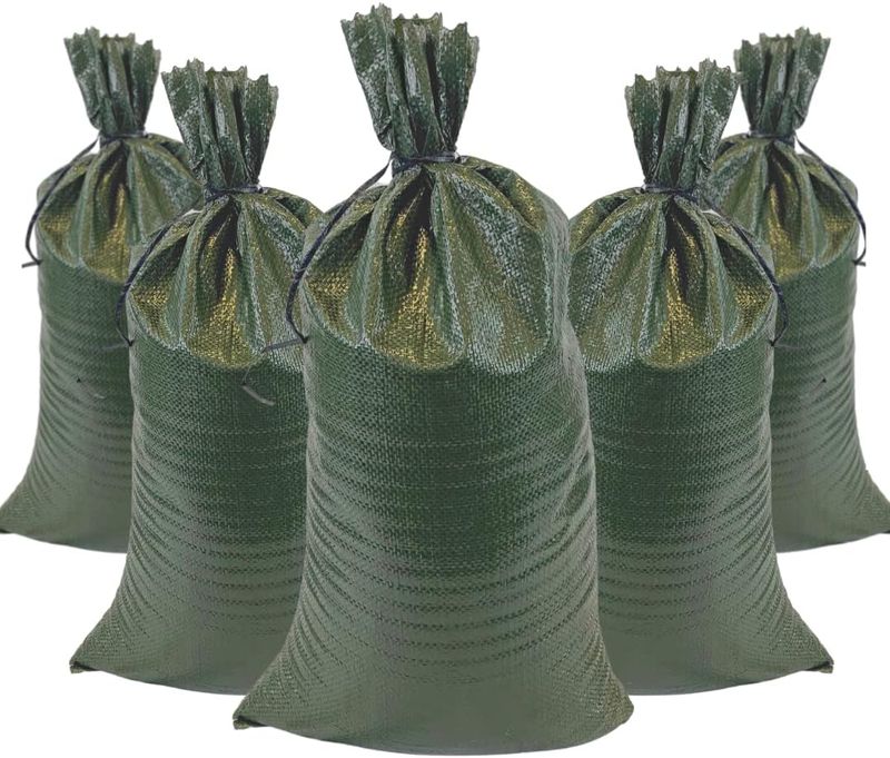 Stack of empty UV-protected sandbags